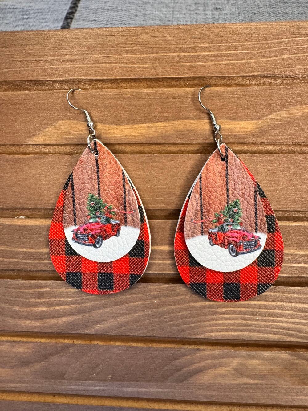 Red Black Plaid Christmas Earrings Christmas Gift Festive Holiday Accessories